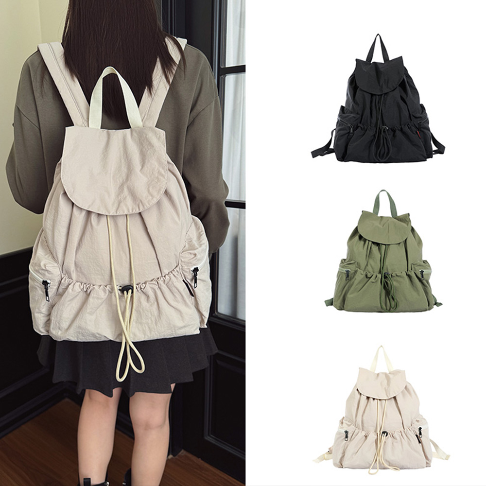 Canvas Backpack Casual - Drawstring Backpack Nylon Rucksack Ruched Design